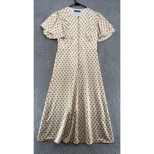 Alexa‎ Chung Dress Womens 8 Babydoll Floral Prairie Satin Flutter Sleeve Midi